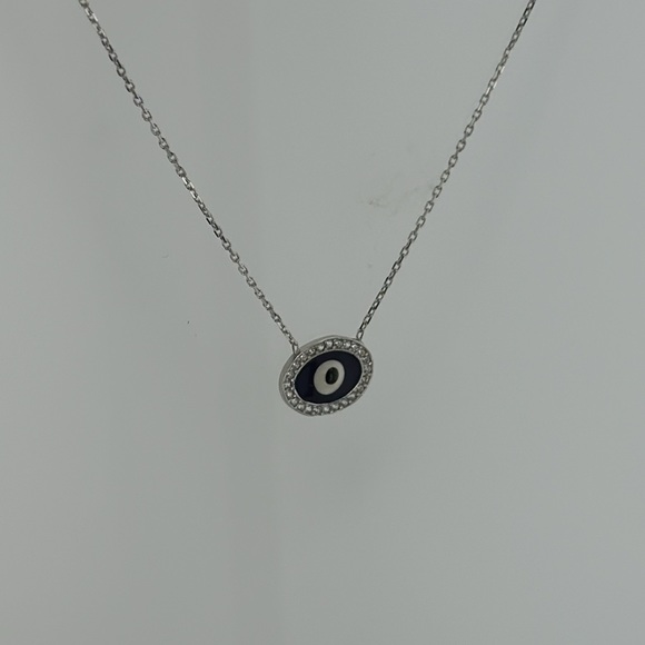 Evil Eye CZ Sterling Silver 16” Necklace - Picture 2 of 2